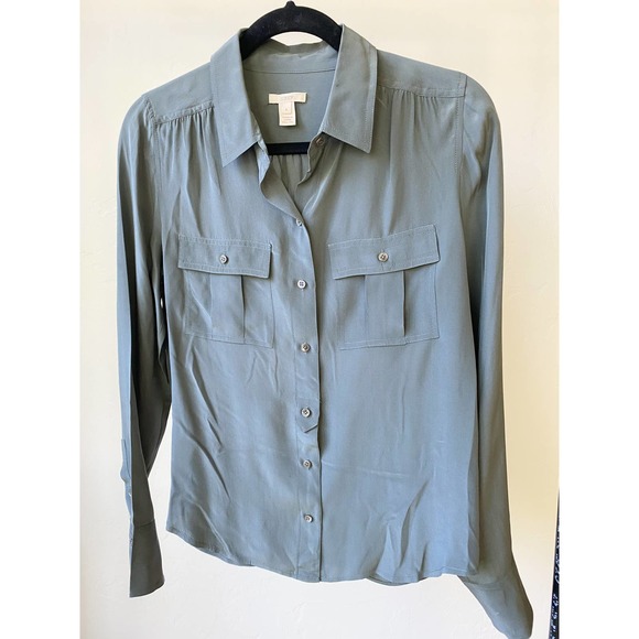 J. CREW Women's Grey Silk Button Down Collared Long Sleeve Blythe Blouse size 4 - Picture 3 of 8